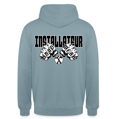 Unisex Hoodie "Installateur" (beidseitig bedruckt) Nebelblau Unisex Hoodie