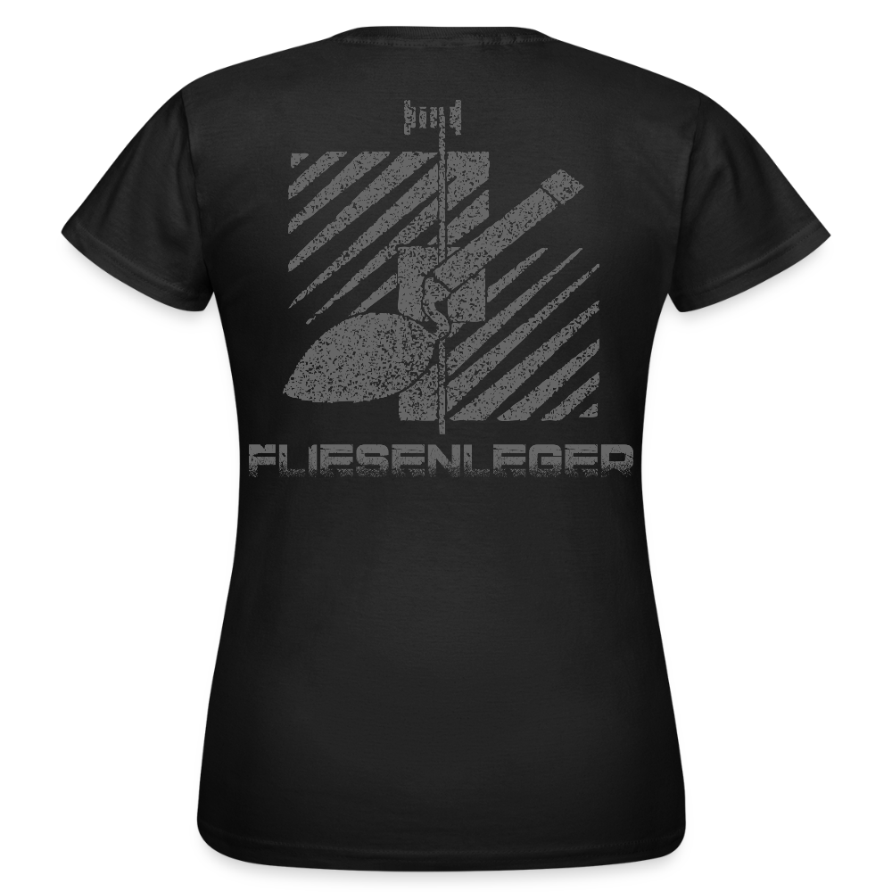 Frauen T-Shirt "Fliesenleger" (hinten bedruckt) Schwarz Frauen T-Shirt