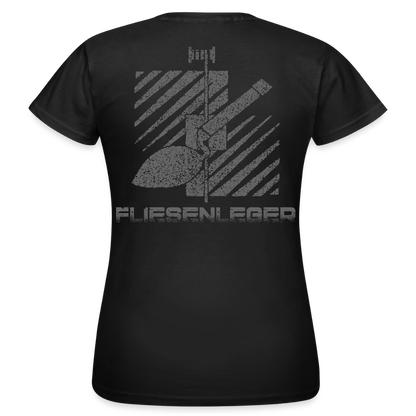 Frauen T-Shirt "Fliesenleger" (hinten bedruckt) Schwarz Frauen T-Shirt
