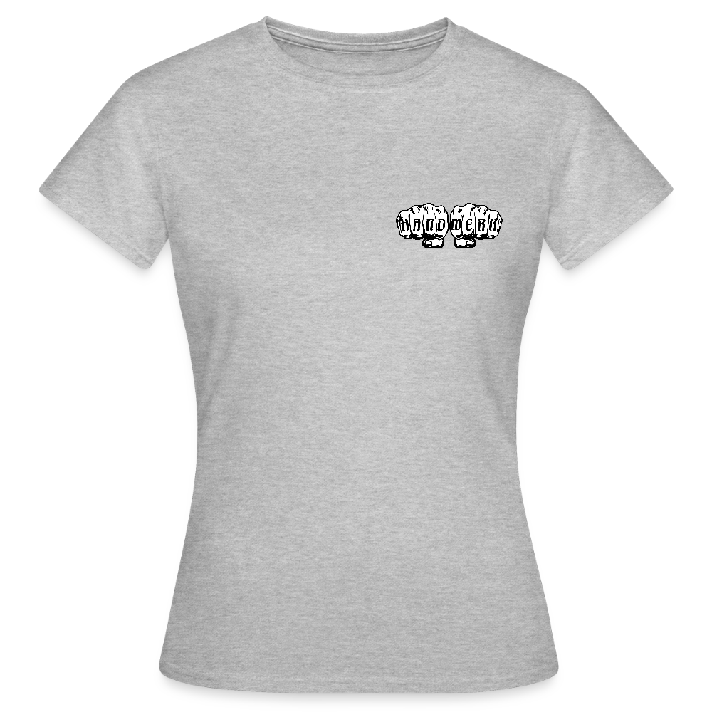 Frauen T-Shirt "Metallbauerin" (beidseitig bedruckt) - Grau meliert