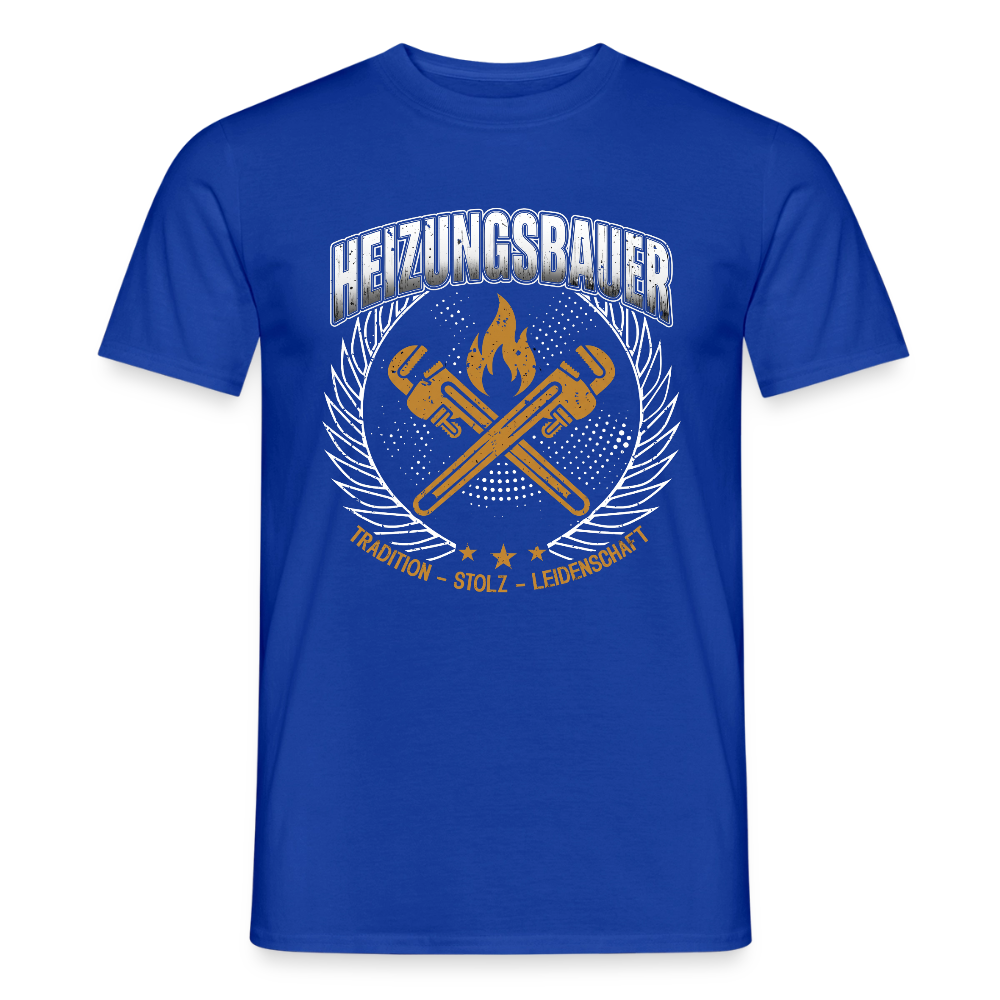 Männer T-Shirt von Spreadconnect mit traditionellem Heizungsbauer-Design, Unisex, bequemer Schnitt, weiße Farbe, Frontdruck.