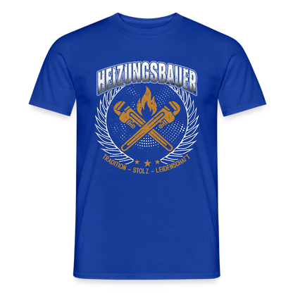 Männer T-Shirt von Spreadconnect mit traditionellem Heizungsbauer-Design, Unisex, bequemer Schnitt, weiße Farbe, Frontdruck.