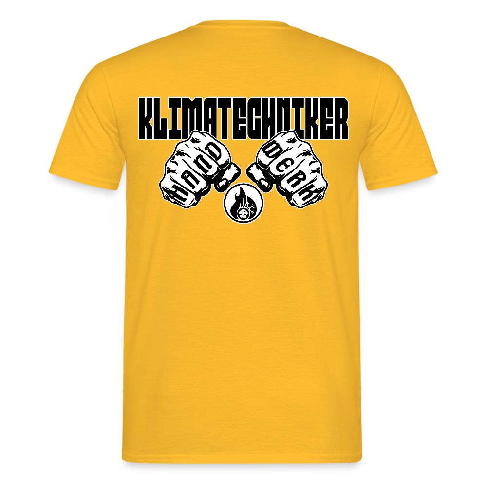 Unisex T-Shirt "Klimatechniker" (beidseitig bedruckt) Gelb Männer T-Shirt
