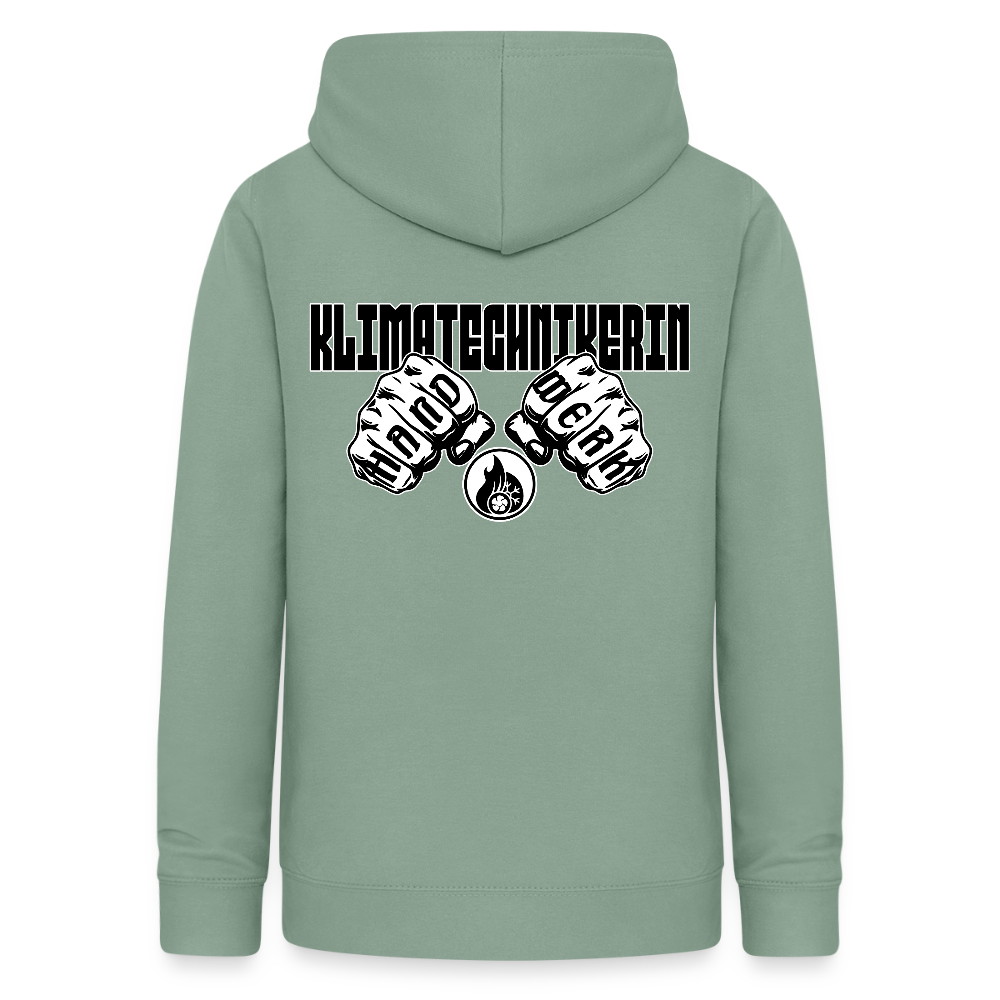 Frauen Hoodie "Klimatechnikerin" (beidseitig beruckt) Graugrün Frauen Hoodie