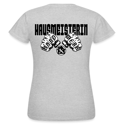 Frauen T-Shirt "Hausmeisterin" (beidseitig bedruckt) Grau meliert Frauen T-Shirt
