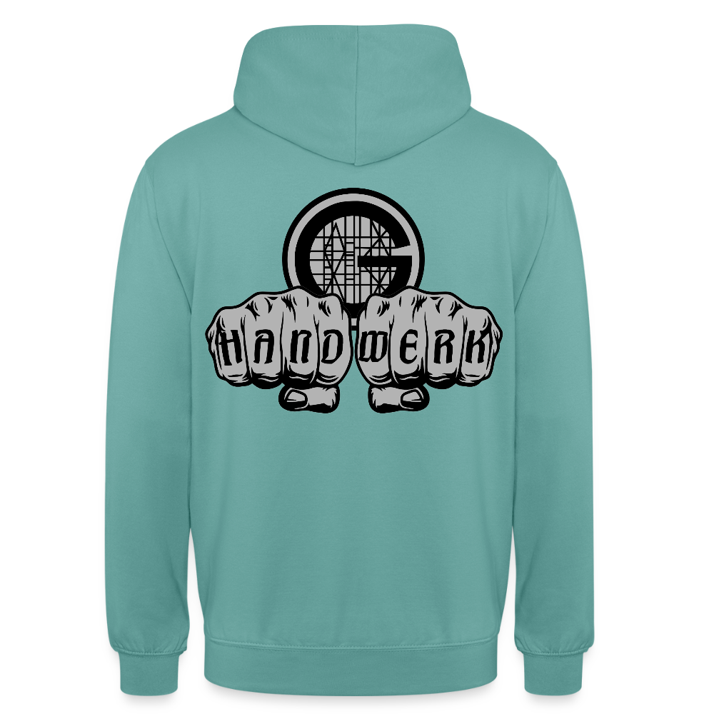 Unisex  Hoodie "Gerüstbauer" beidseitig bedruckt - Pastelltürkis
