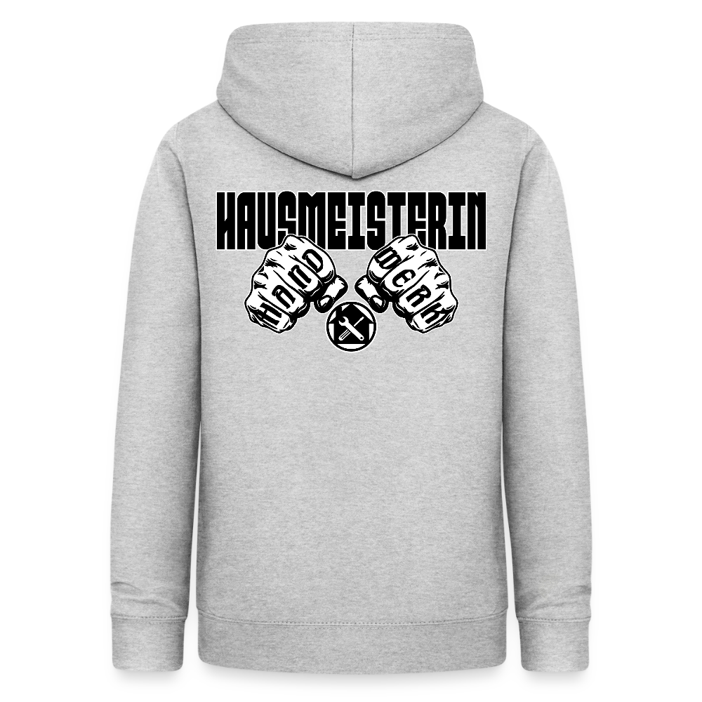 Frauen Hoodie "Hausmeisterin" (beidseitig beruckt) Hellgrau meliert Frauen Hoodie