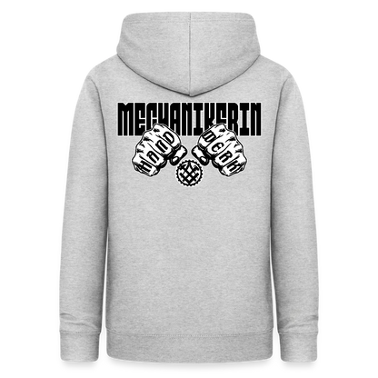 Frauen Hoodie "Mechanikerin" (beidseitig beruckt) Hellgrau meliert Frauen Hoodie