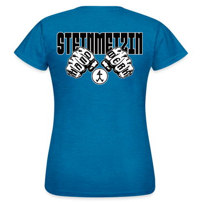 Frauen T-Shirt "Steinmetzin" (beidseitig bedruckt) Antikblaues Saphir meliert Frauen T-Shirt