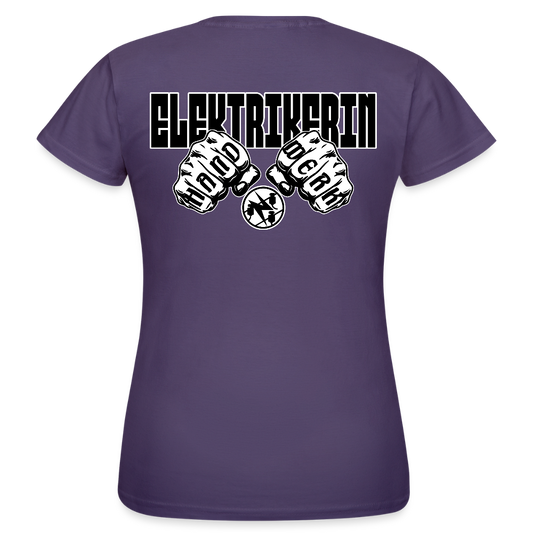 Frauen T-Shirt "Elektrikerin" (beidseitig bedruckt) Dunkellila Frauen T-Shirt