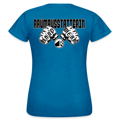 Frauen T-Shirt "Raumausstatterin" (beidseitig bedruckt) Antikblaues Saphir meliert Frauen T-Shirt