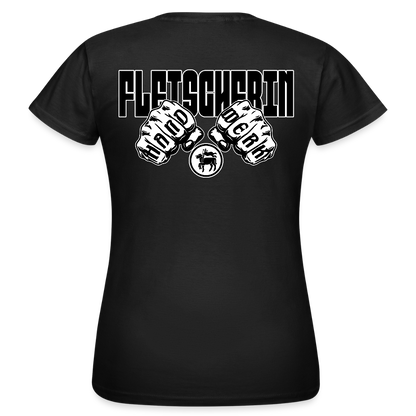 Frauen T-Shirt "Fleischerin" (beidseitig bedruckt) Schwarz Frauen T-Shirt