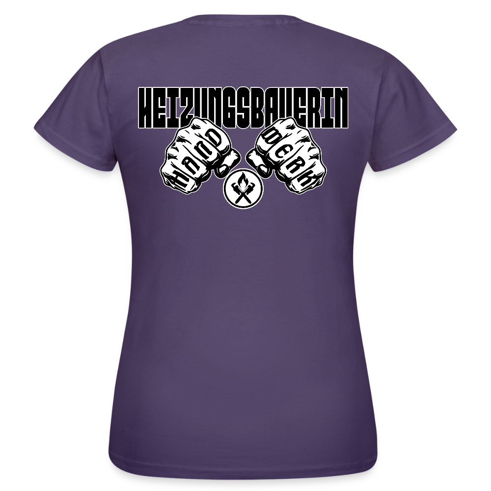 Frauen T-Shirt "Heizungsbauerin" (beidseitig bedruckt) Dunkellila Frauen T-Shirt