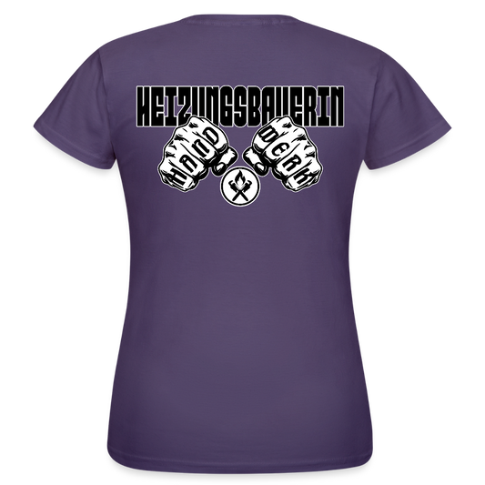 Frauen T-Shirt "Heizungsbauerin" (beidseitig bedruckt) Dunkellila Frauen T-Shirt