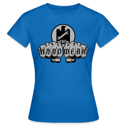 Frauen T-Shirt "KFZ-Mechaniker"-Power von Spreadconnect, blaues Damen T-Shirt mit Mechaniker-Design, bequeme Passform, ideal für Frauen.