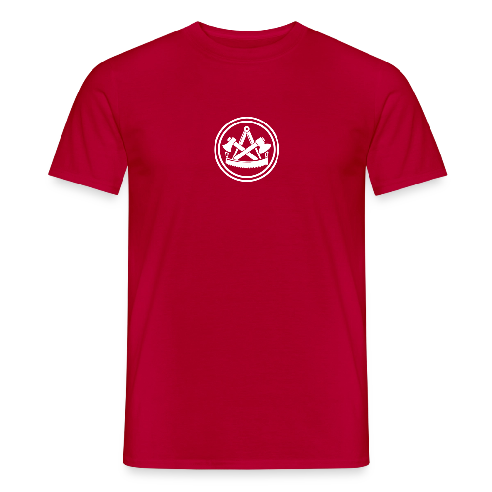 Unisex Zimmermann T-Shirt von Spreadconnect, beidseitig bedruckt mit Handwerker-Design, zeigt Skull und Zunft Motive.