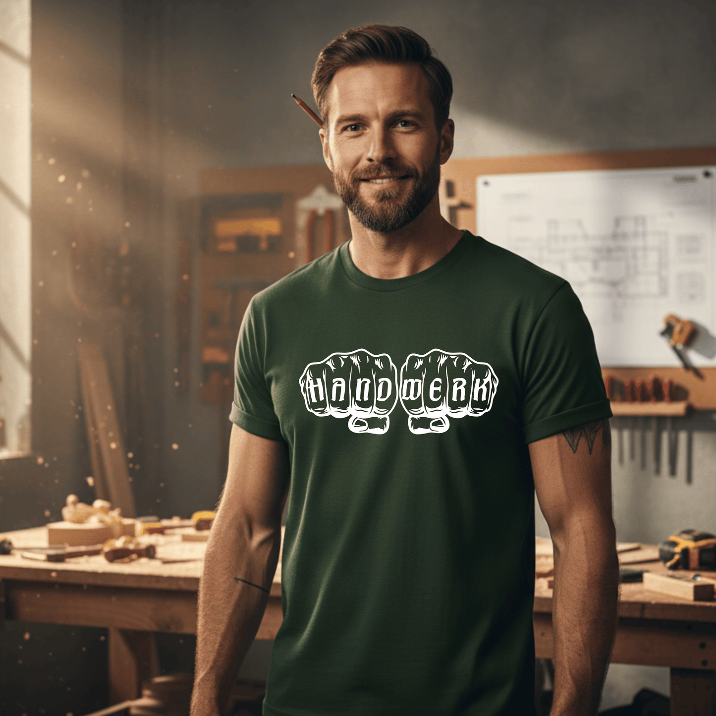 Premium T-Shirt HW-200 | Robust & Vielseitig | Für stolze Handwerker (S-3XL) Waldgrün Männer Gildan Ultra T-Shirt