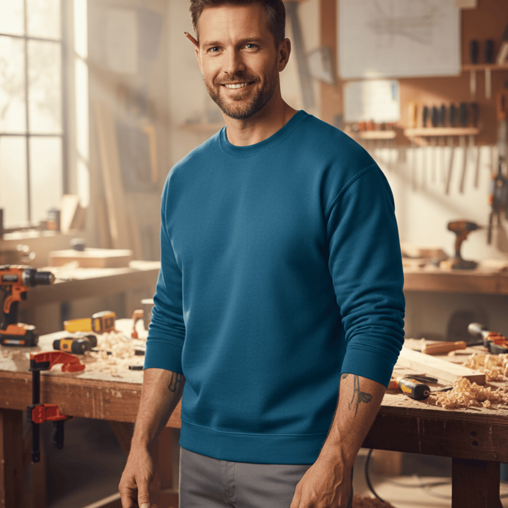 Premium Sweatshirt HW-265 | Für stolze Handwerker | (S-3XL) | Blanko Indigoblau Sweatshirt