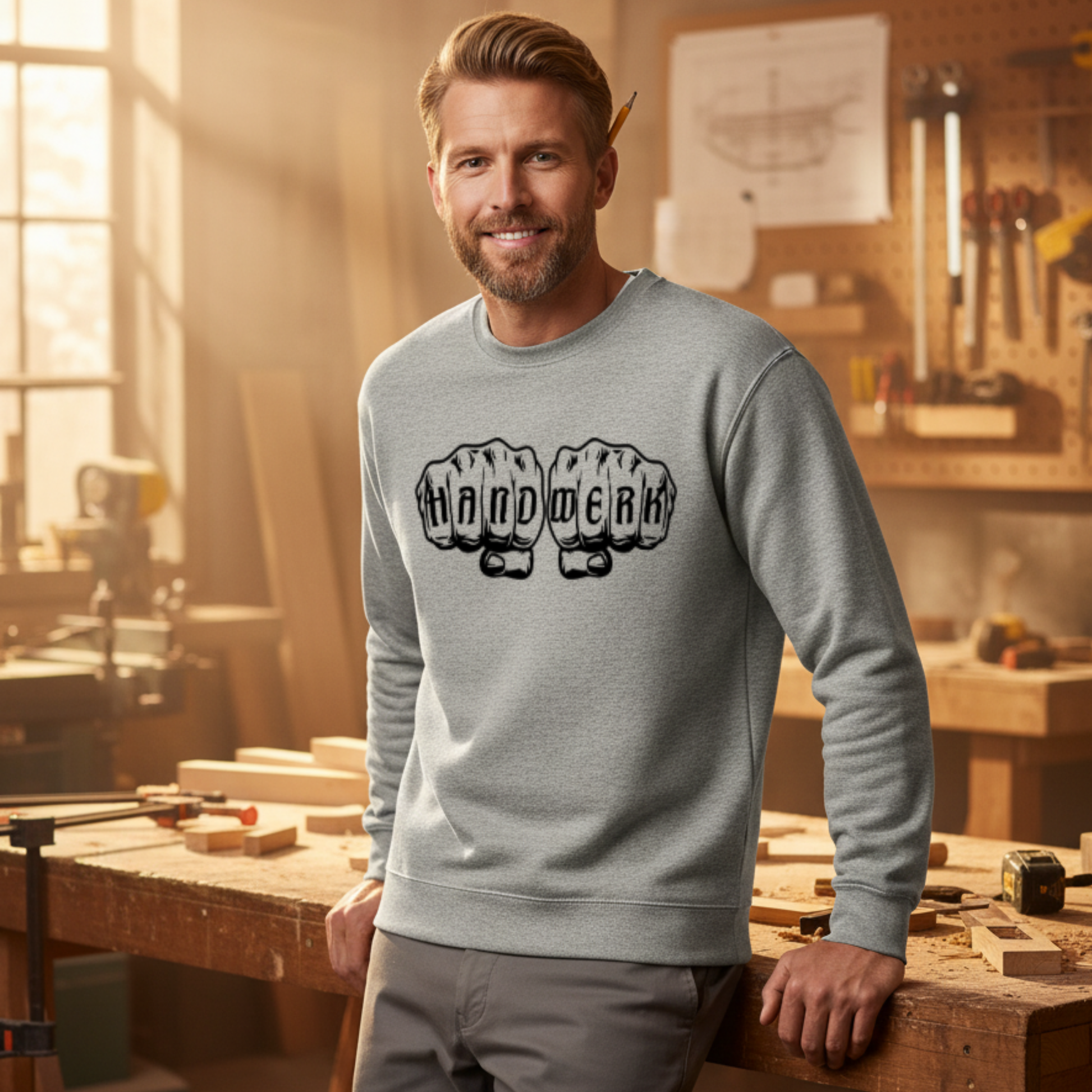 Premium Sweatshirt HW-265 | Für stolze Handwerker | (S-3XL) Grau meliert Sweatshirt