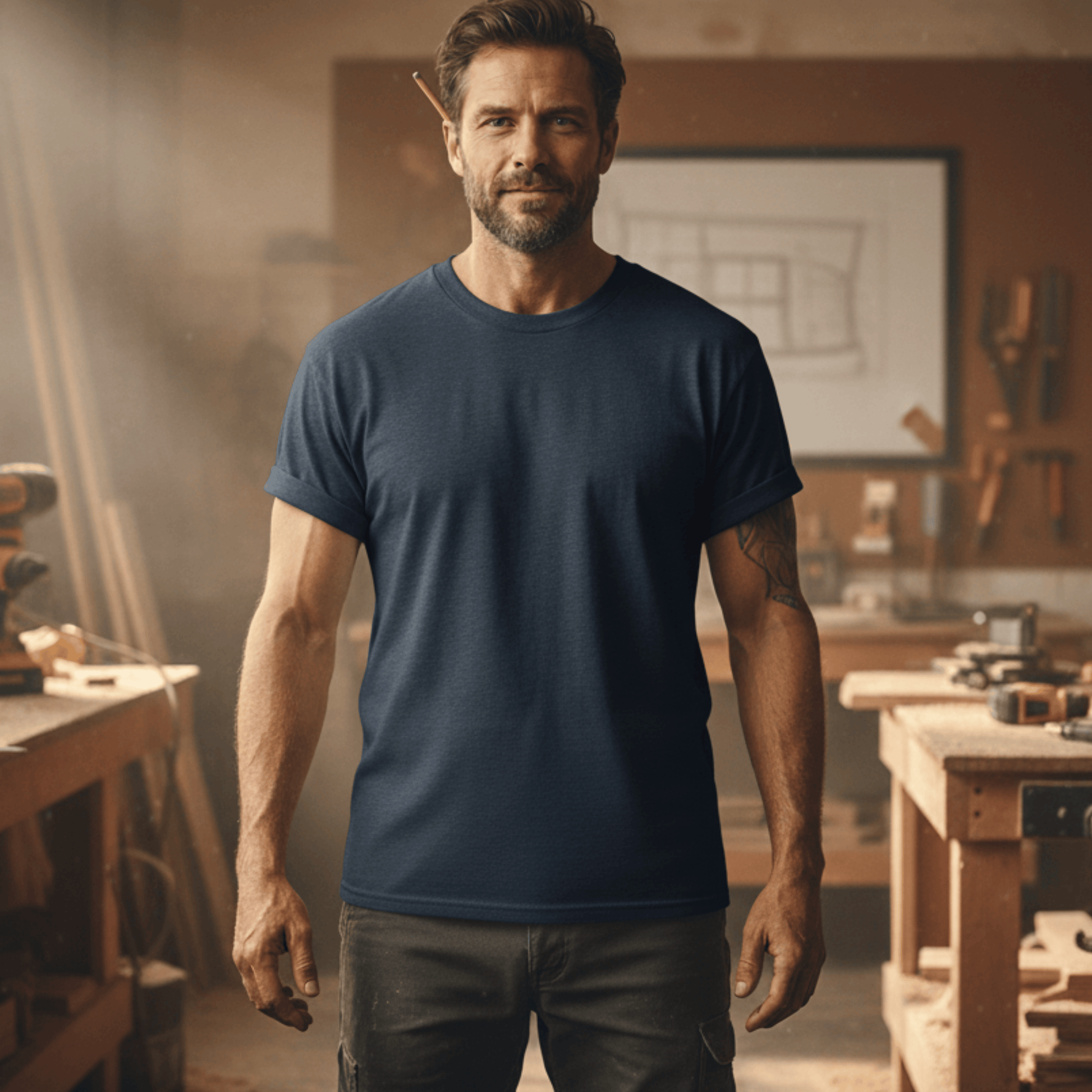 Premium T-Shirt HW-200 | Robust & Vielseitig | Für stolze Handwerker (S-3XL) Blanko Navy Männer Gildan Ultra T-Shirt