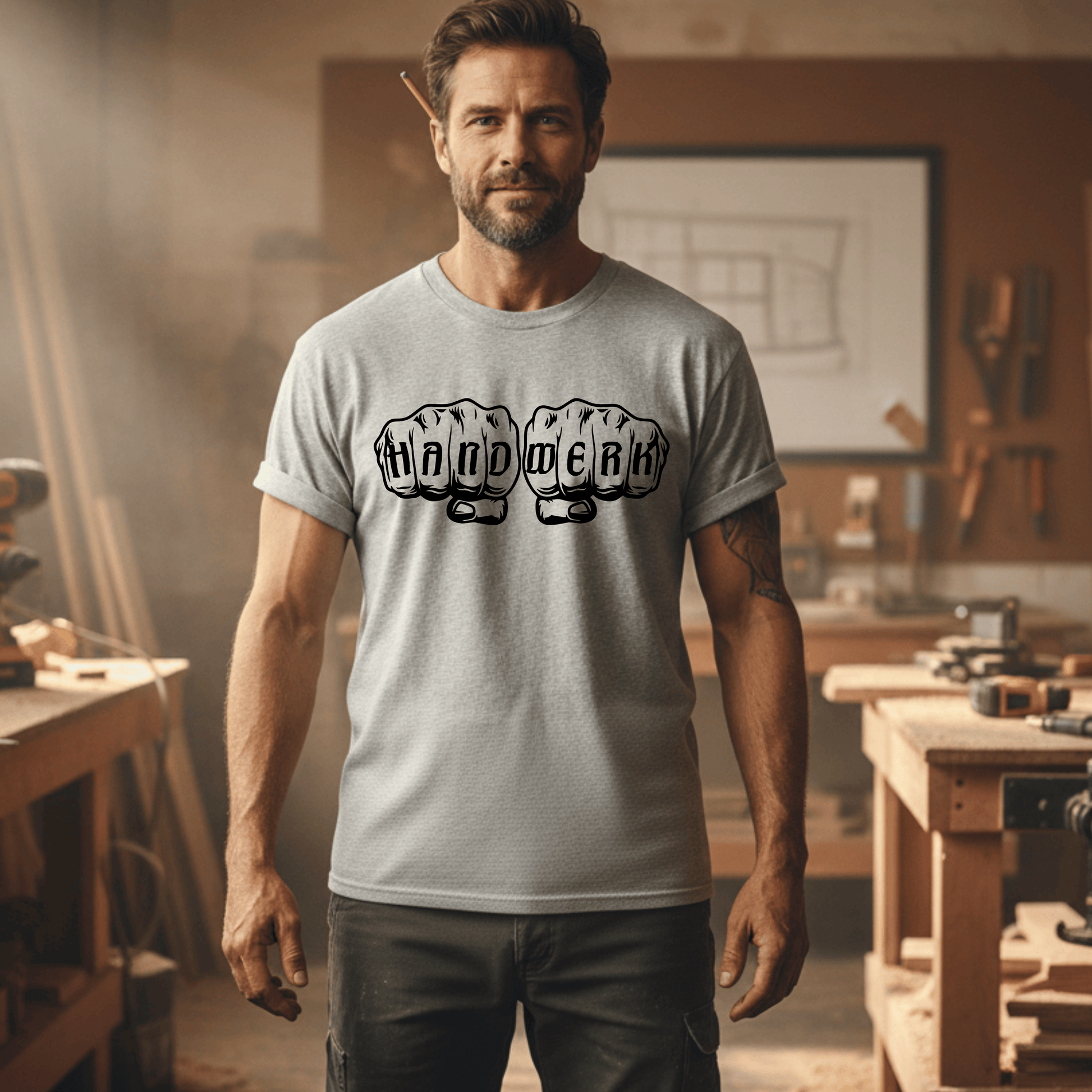 Premium T-Shirt HW-200 | Robust & Vielseitig | Für stolze Handwerker (S-3XL) Grau meliert Männer Gildan Ultra T-Shirt