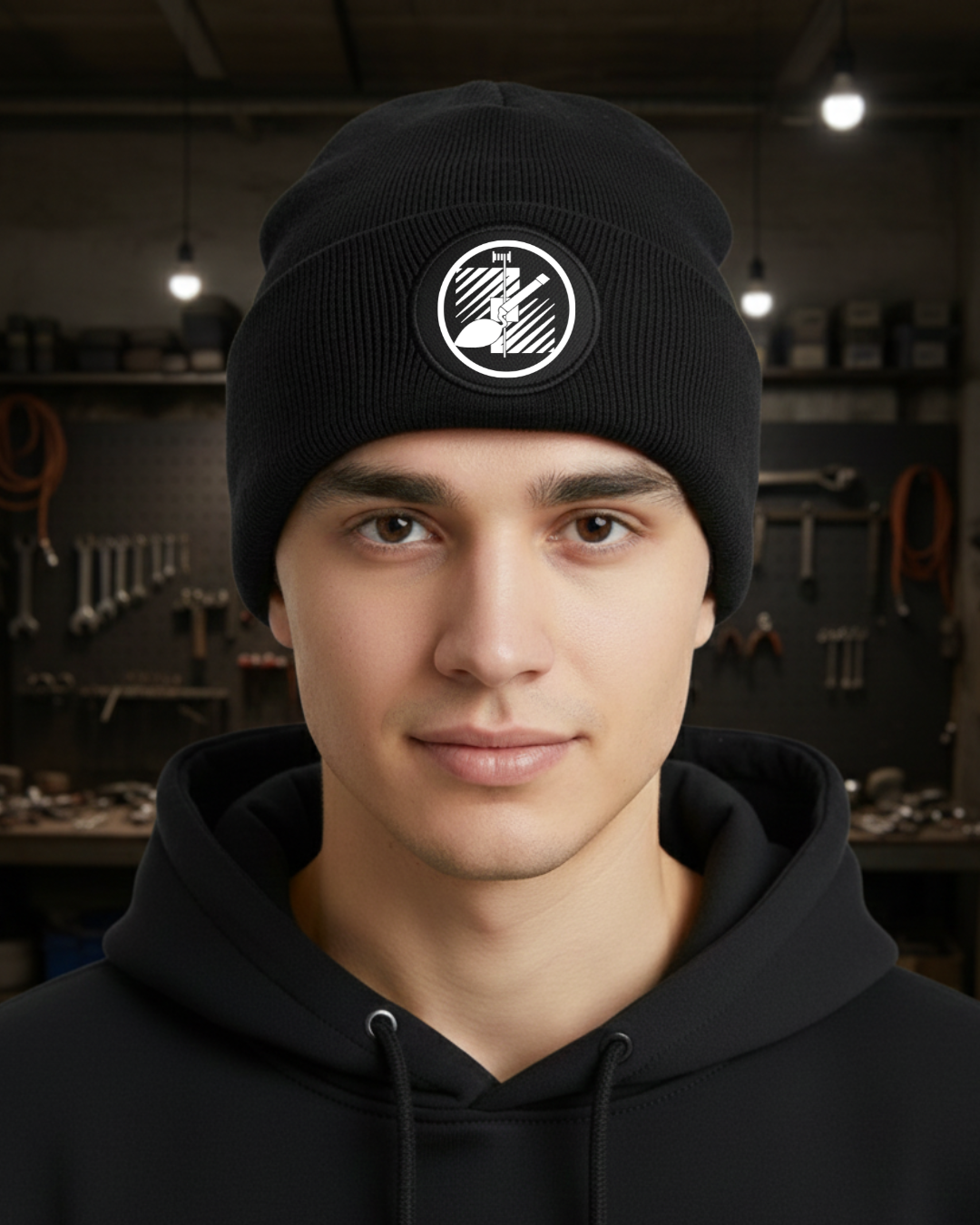 Wintermütze mit Zunftzeichen (runder Patch) Fliesenleger