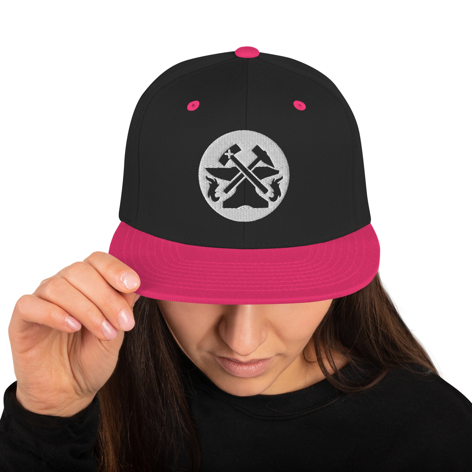 Snapback-Cap "Metallbauer" bestickt Schwarz Neonpink