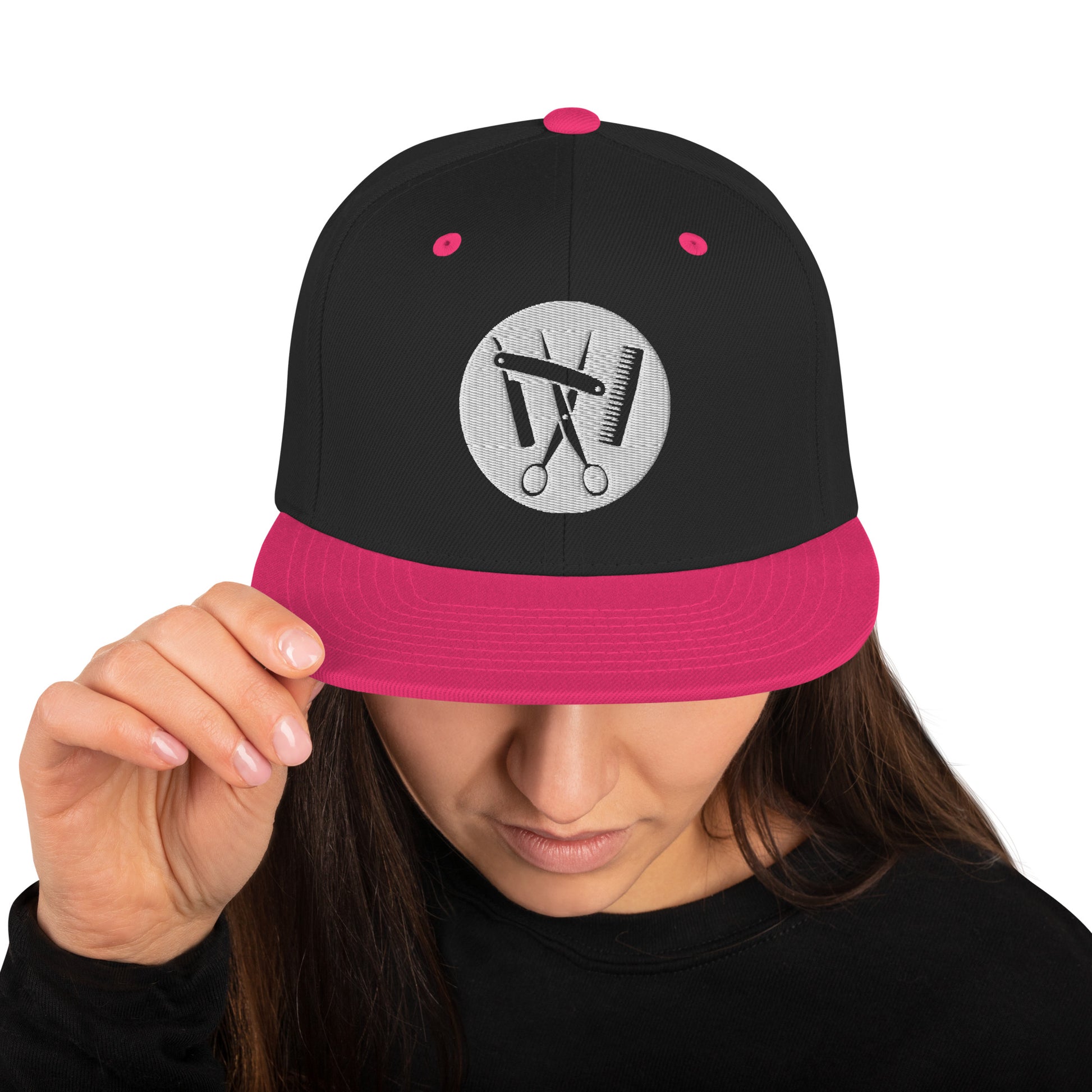 Snapback-Cap "Friseur" bestickt Schwarz Neonpink