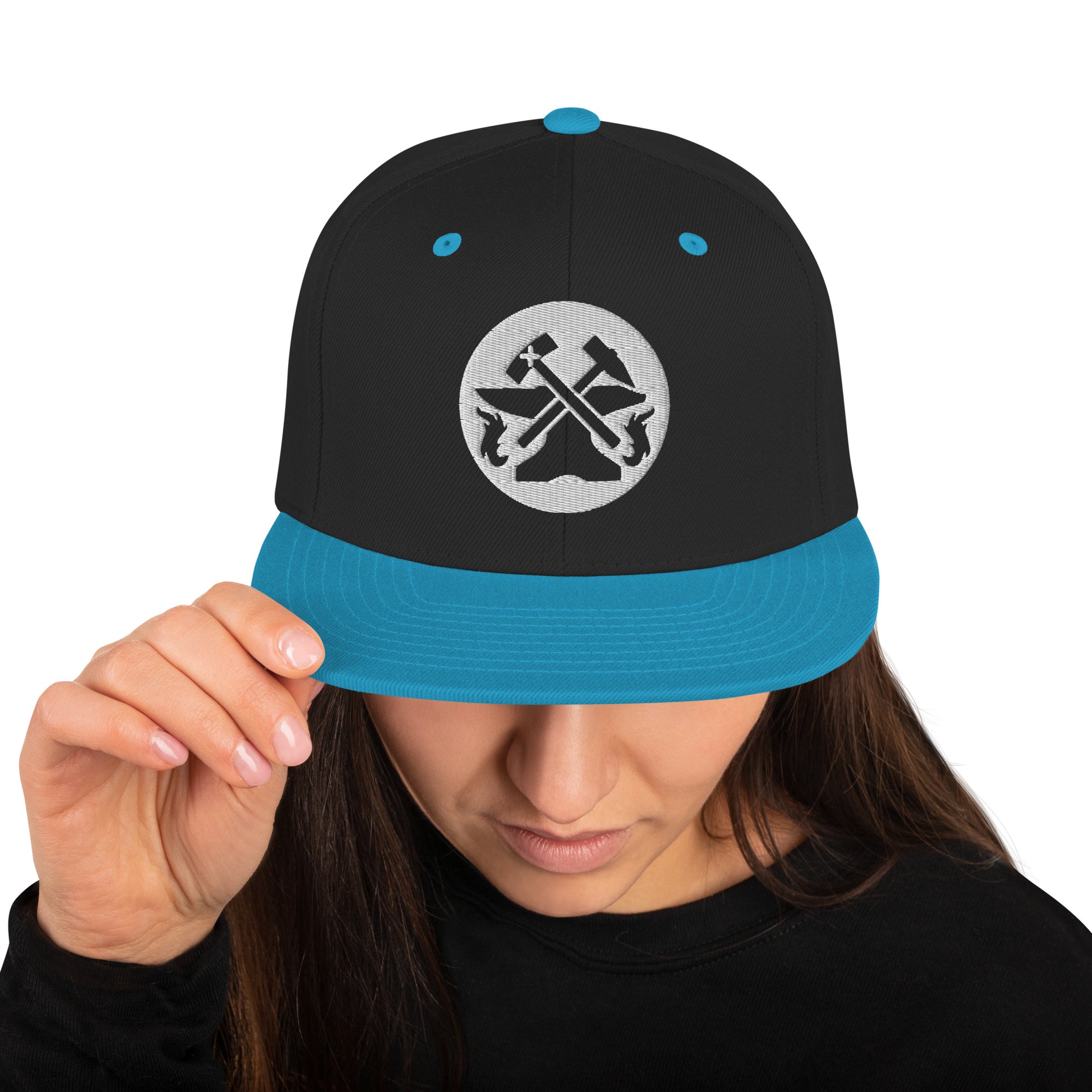 Snapback-Cap "Metallbauer" bestickt Schwarz Blaugrün