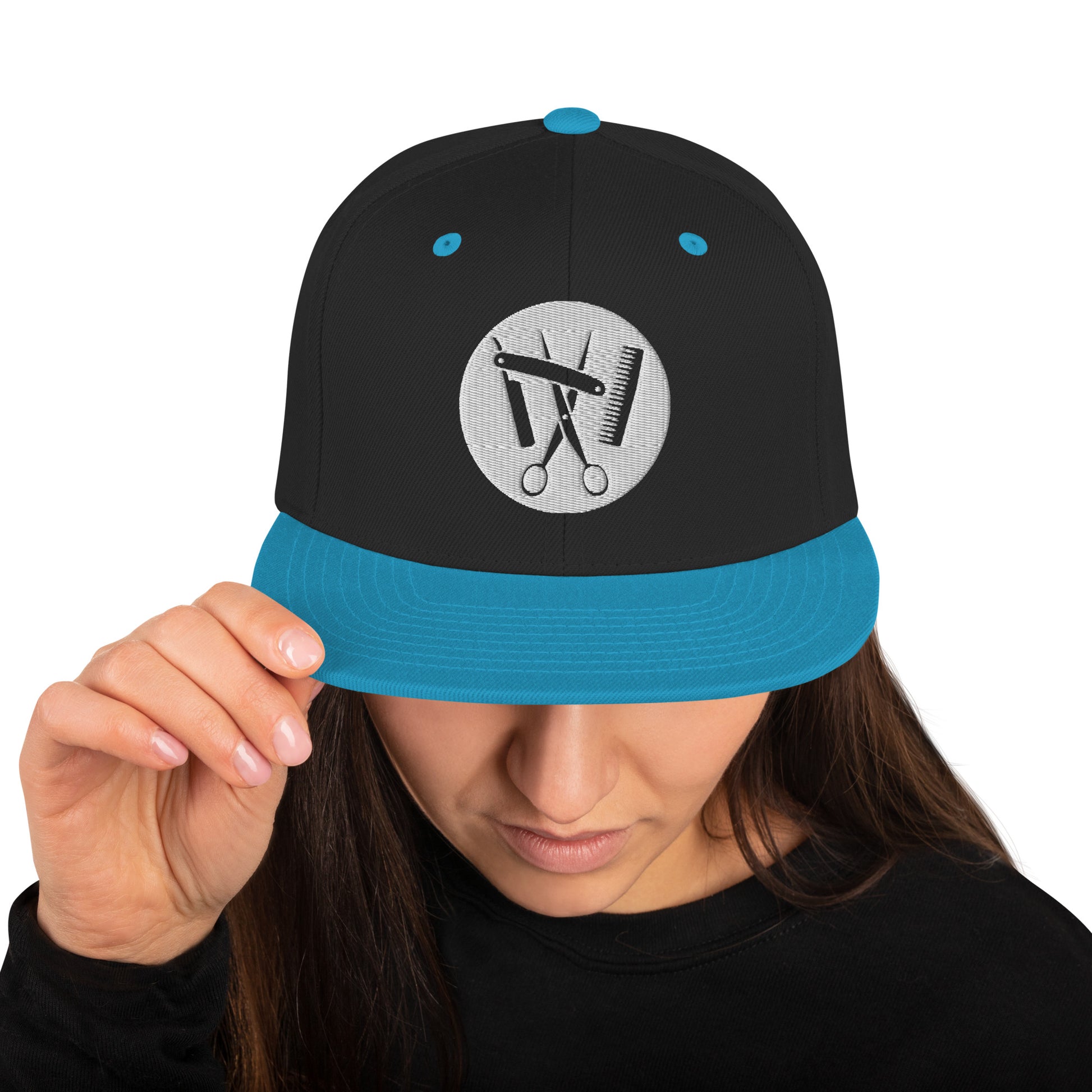 Snapback-Cap "Friseur" bestickt Schwarz Blaugrün