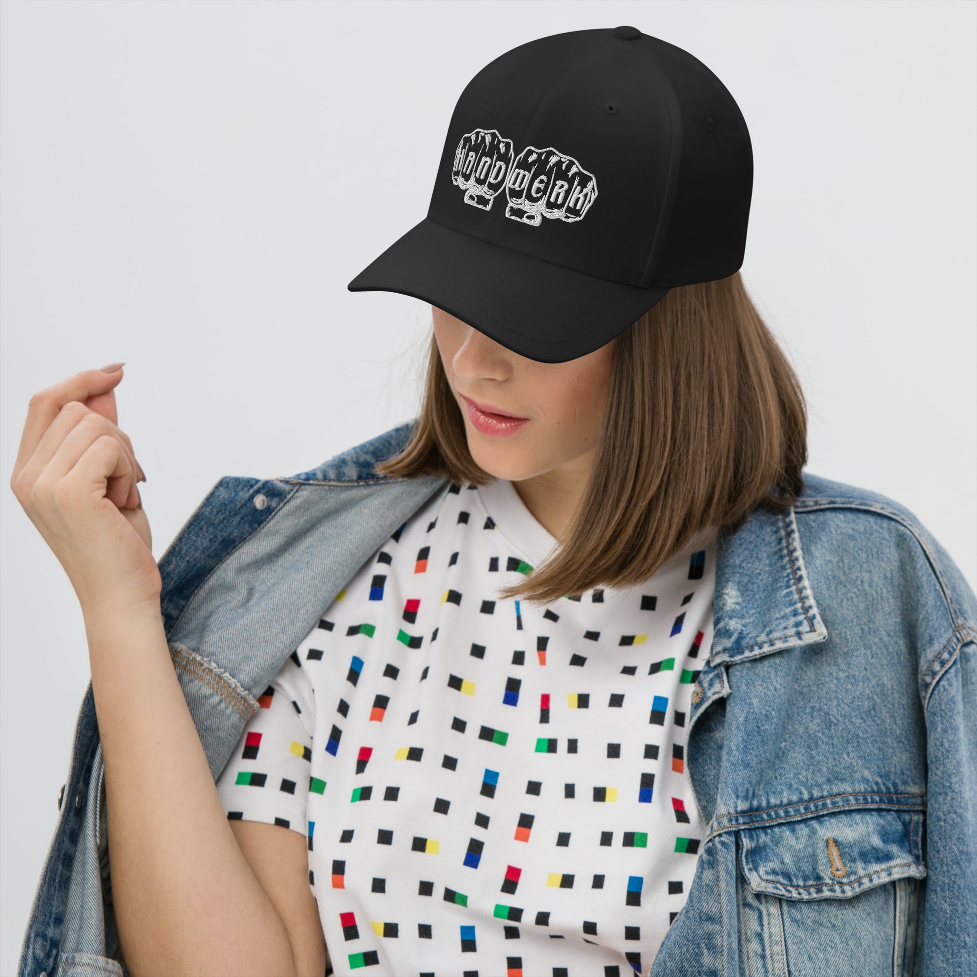 Cord-Cap "Handwerk"(bestickt) Schwarz