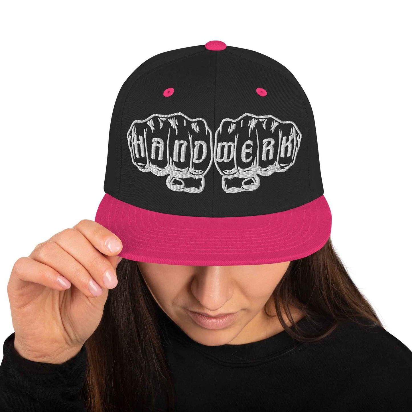 Snapback-Cap "Handwerk" bestickt Schwarz Neonpink {{ color }}