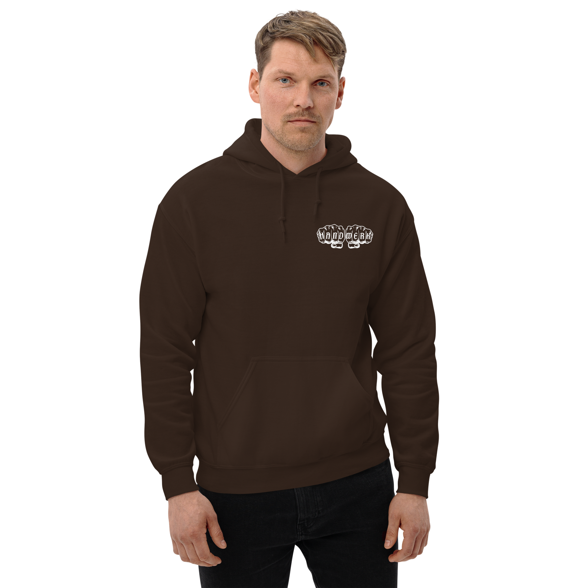 Unisex Hoodie "Ehrbare Handwerk" Dunkle Schokolade {{ color }}