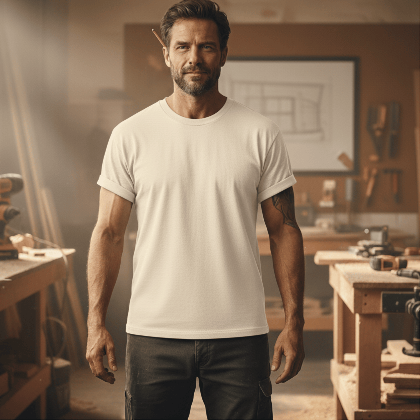 Premium T-Shirt HW-200 | Robust & Vielseitig | Für stolze Handwerker (S-3XL) Blanko Sandbeige Männer Gildan Ultra T-Shirt {{ color }}