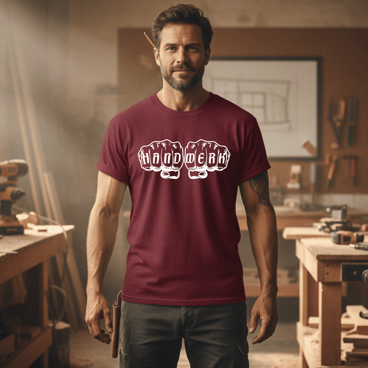 Premium T-Shirt HW-200 | Robust & Vielseitig | Für stolze Handwerker (S-3XL) Maroon Männer Gildan Ultra T-Shirt {{ color }}