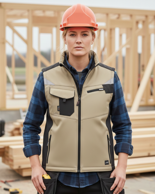 Softshell Bodywärmer-Weste (beidseitig bedruckt) Sandbeige Weste {{ color }}