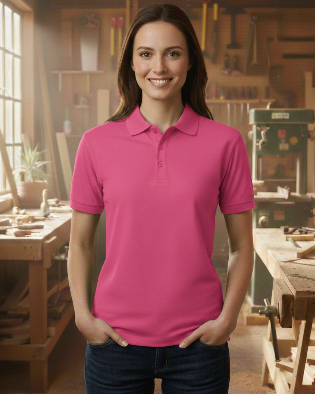 Unisex Poloshirt HW210 - Workwear für jeden Anlass - beidseitig bedruckt hibiskus Pink Unisex Polo {{ color }}