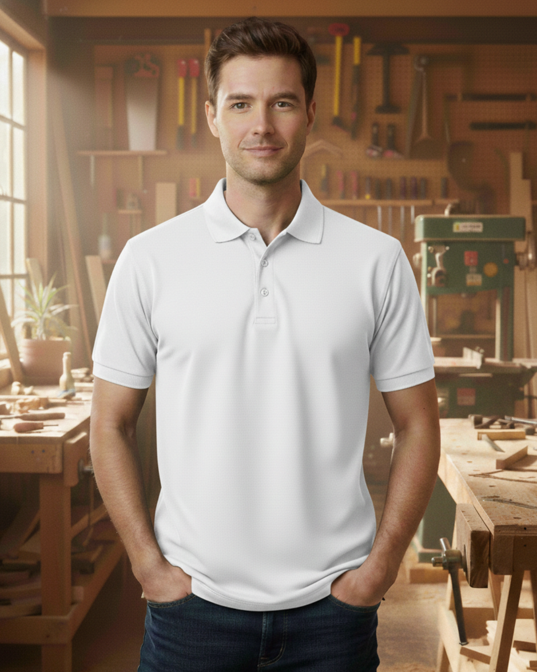 Unisex Poloshirt HW210 - Workwear für jeden Anlass - beidseitig bedruckt Weiß Unisex Polo {{ color }}