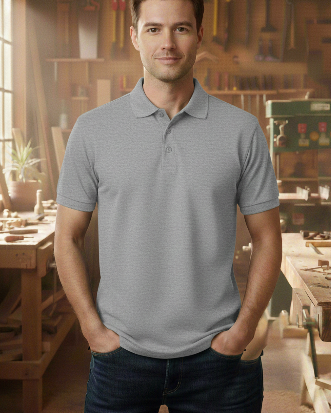 Unisex Poloshirt HW210 - Workwear für jeden Anlass - beidseitig bedruckt Grau meliert Unisex Polo {{ color }}