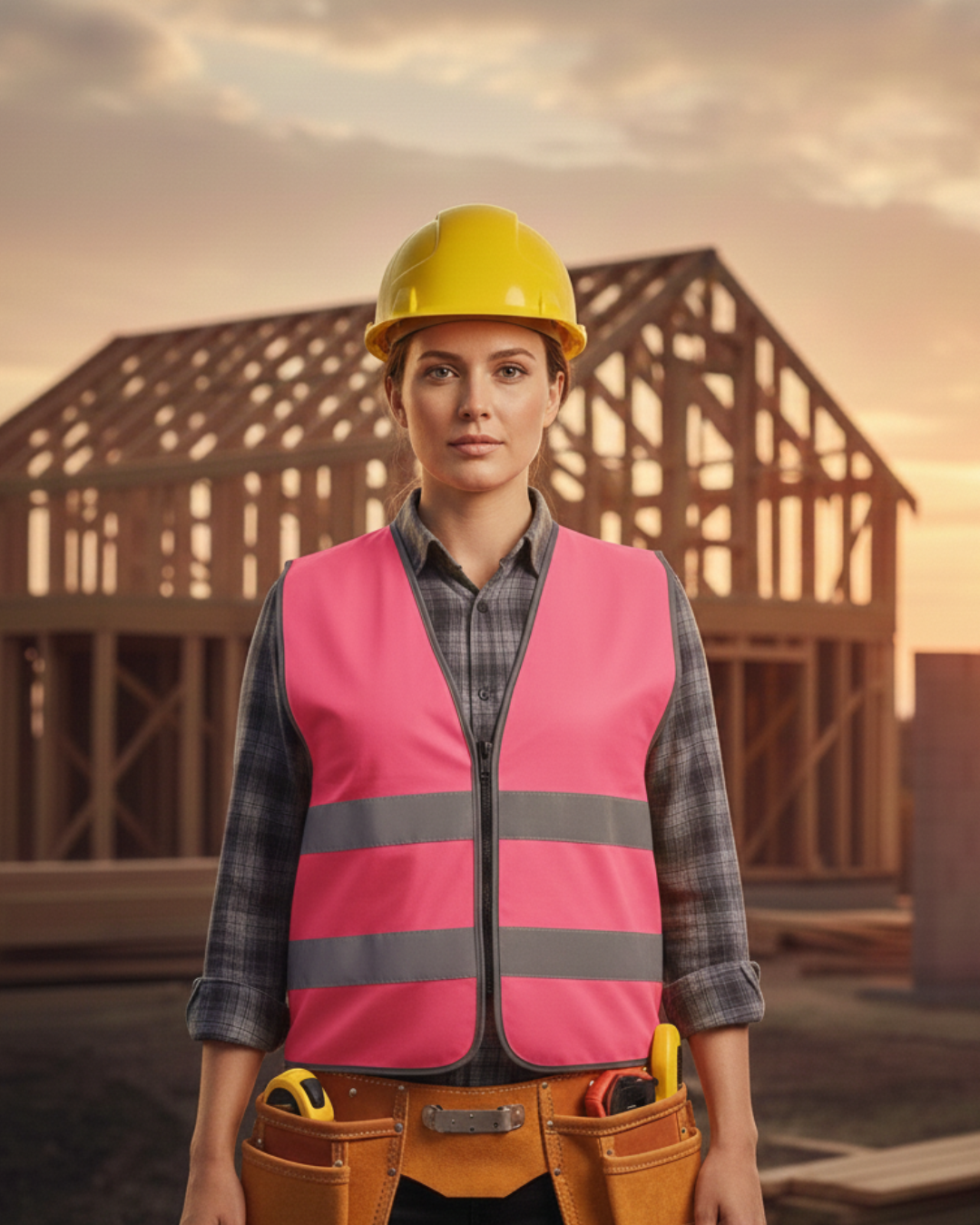 Warnweste mit Reißverschluss und Reflektoren mit Bedruckung Pink {{ color }}