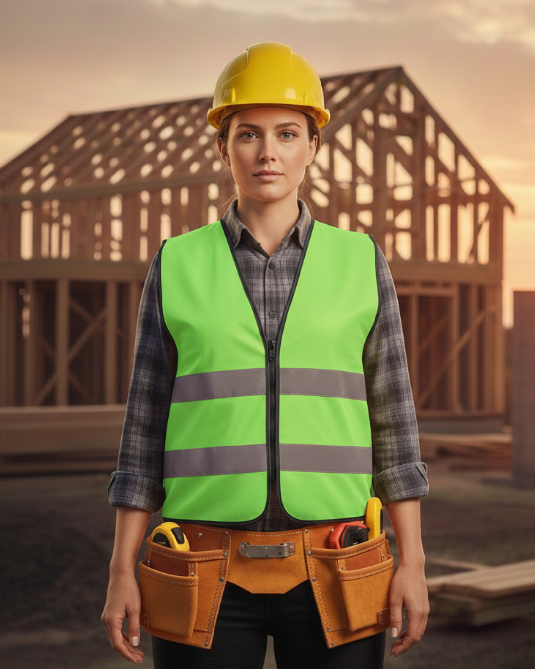 Warnweste mit Reißverschluss und Reflektoren mit Bedruckung Grün {{ color }}