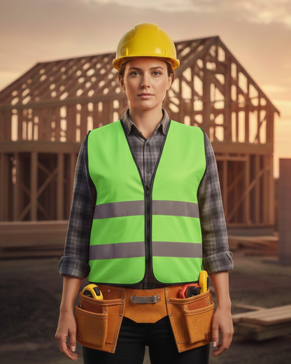 Warnweste mit Reißverschluss und Reflektoren mit Bedruckung Grün {{ color }}