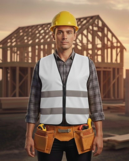 Warnweste mit Reißverschluss und Reflektoren mit Bedruckung Weiß {{ color }}