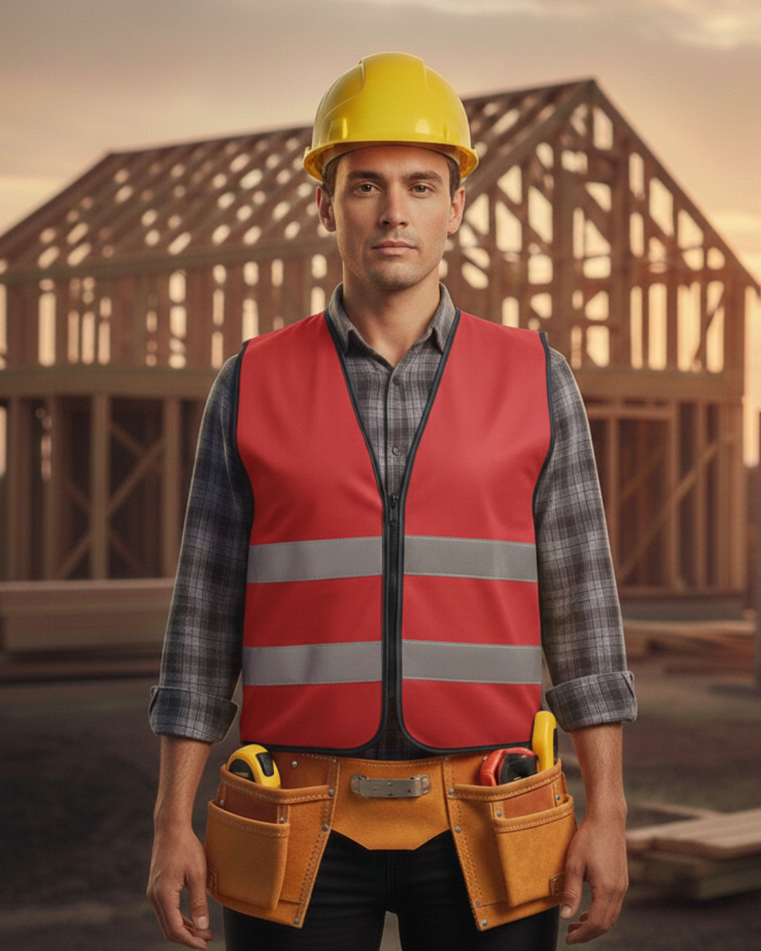 Warnweste mit Reißverschluss und Reflektoren mit Bedruckung Rot {{ color }}