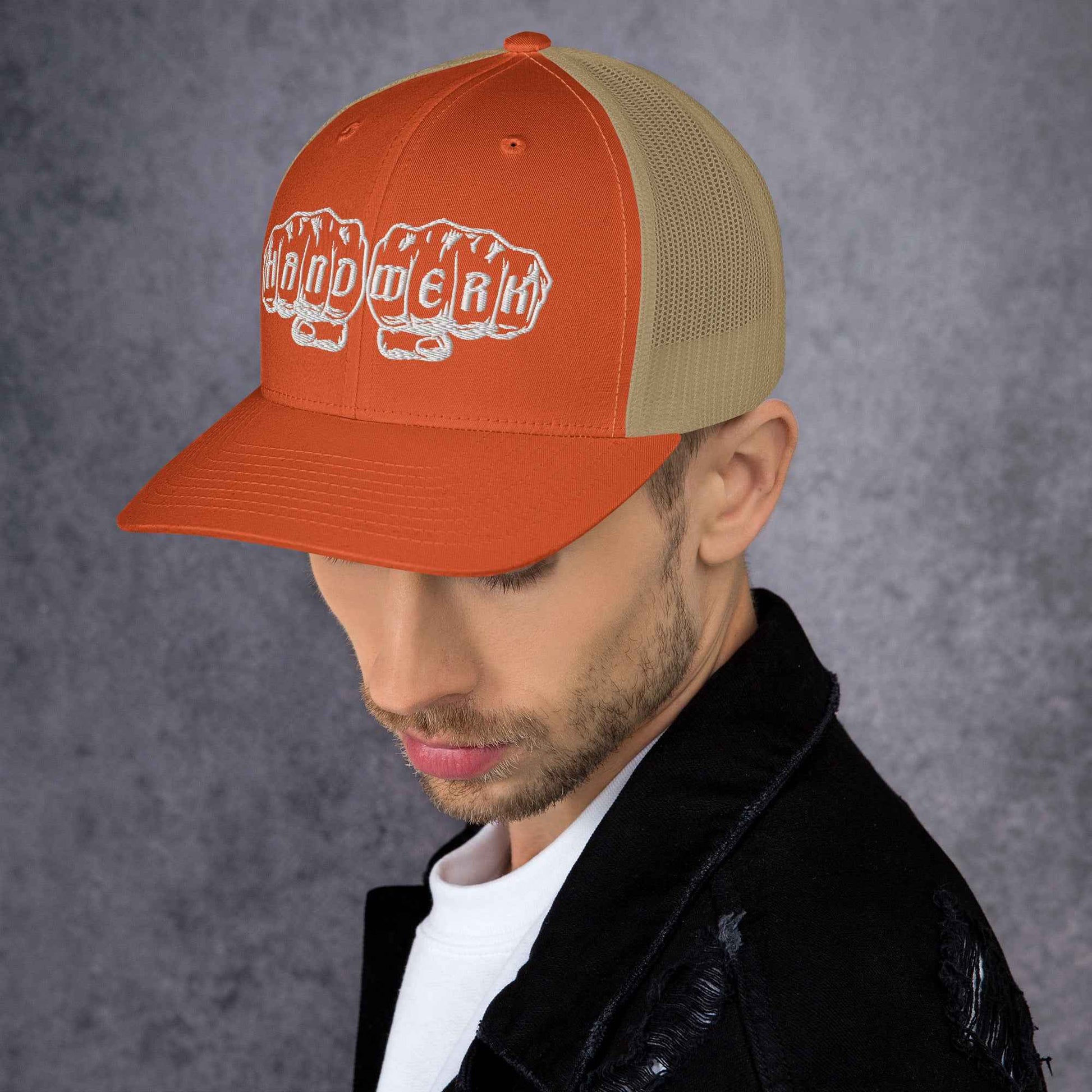 Trucker-Cap "Handwerk" (bestickt) Rustikales Orange Khaki