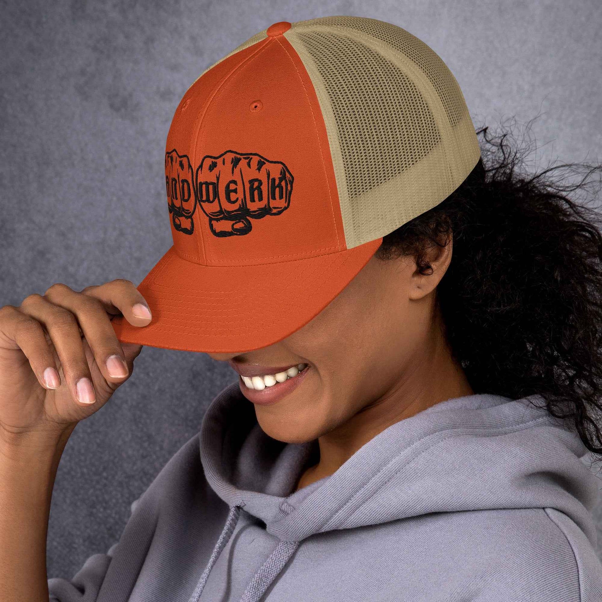 Trucker-Cap "Handwerk" (bestickt) Rustikales Orange Khaki
