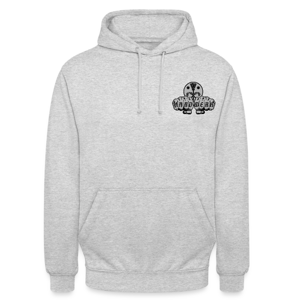 Unisex Hoodie "Schornsteinfeger" beidseitig bedruckt Hellgrau meliert Unisex Hoodie {{ color }}