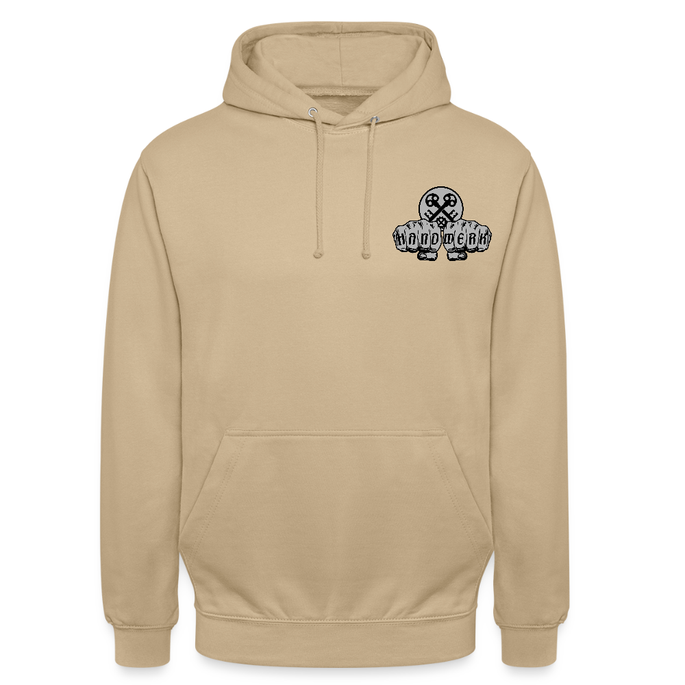 Unisex Hoodie "Schlosser" beidseitig bedruckt Beige Unisex Hoodie {{ color }}