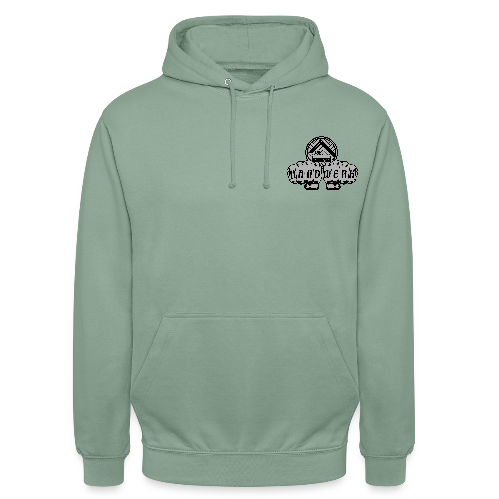 Unisex Hoodie "Parkettleger" beidseitig bedruckt Graugrün Unisex Hoodie {{ color }}