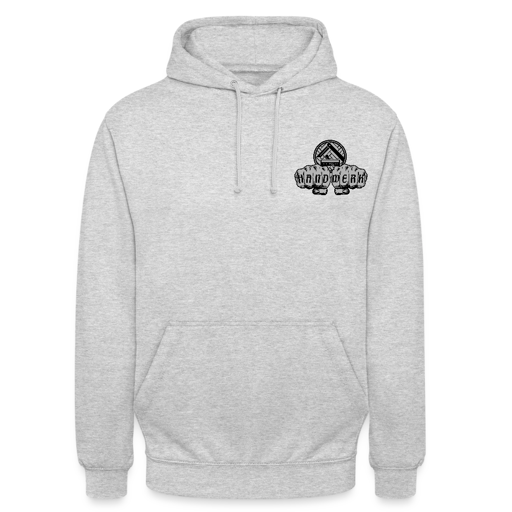 Unisex Hoodie "Parkettleger" beidseitig bedruckt Hellgrau meliert Unisex Hoodie {{ color }}